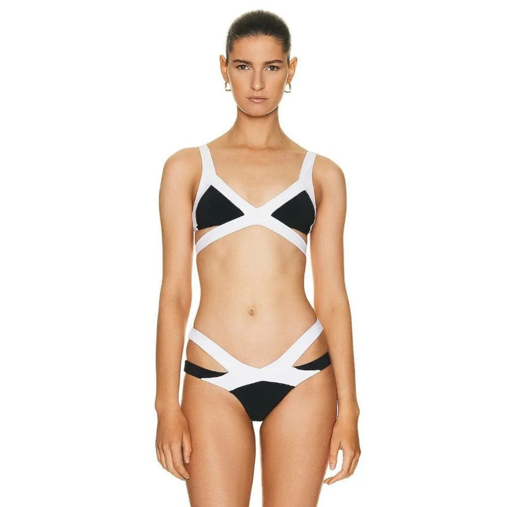 Agent Provocateur Black and White Cutout Bikini Top